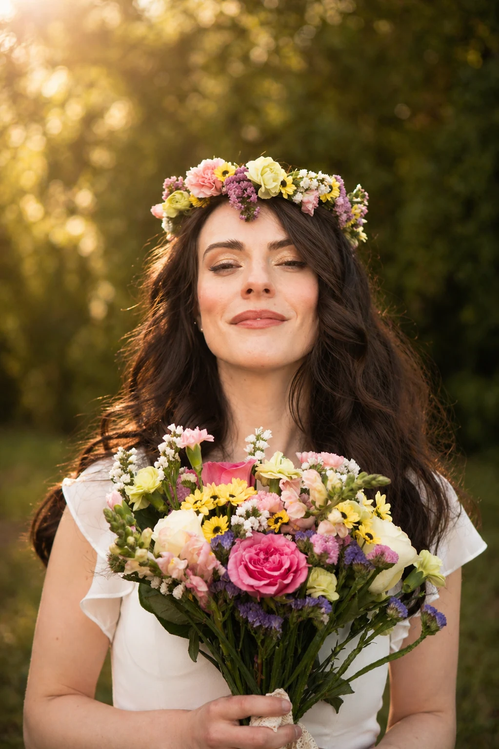 Romantic floral portrait showcasing bridal makeup and softly styled hair by Olga Pokrovska